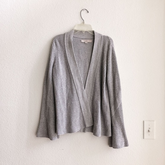 LOFT Sweaters - Loft Gray Bell Sleeve Open Knit Cardigan Small